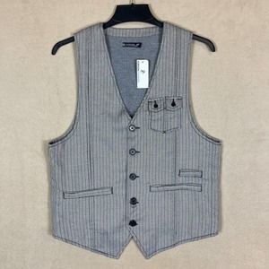 Foreign‎ Exchange Five Button Vest Mens M Gray Herringbone Pattern Pockets NWT